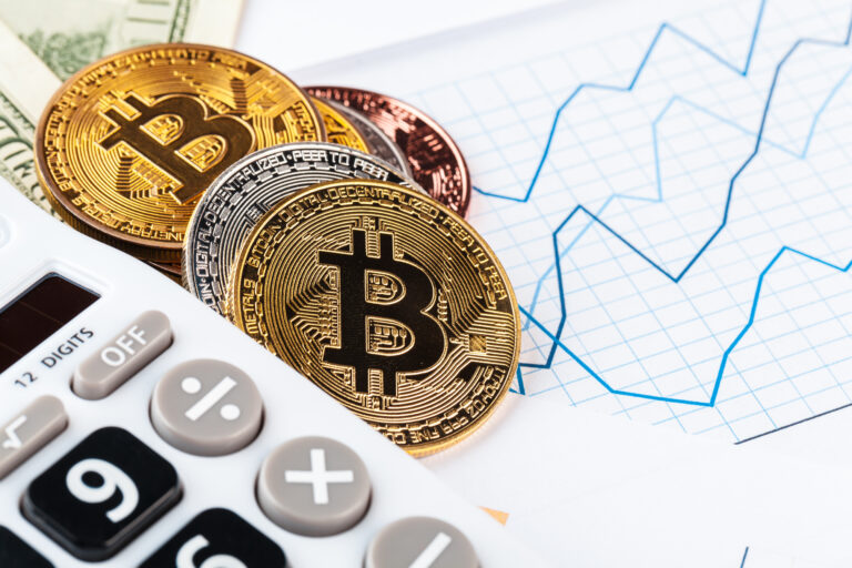 bitcoin, chart and us dollar. Finance trading
