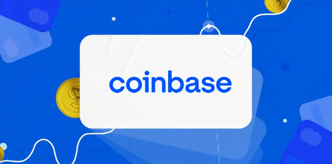 Auf diesem Bild ist das logo von coinbase in der mitte zu sehen. Der Hintergrund ist blau.